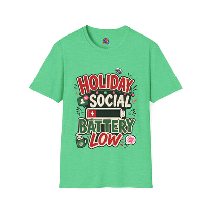 Holiday Social "Battery Low" T‑Shirt — Funny Festive Party Tee for Introverts & Holiday Gatherings