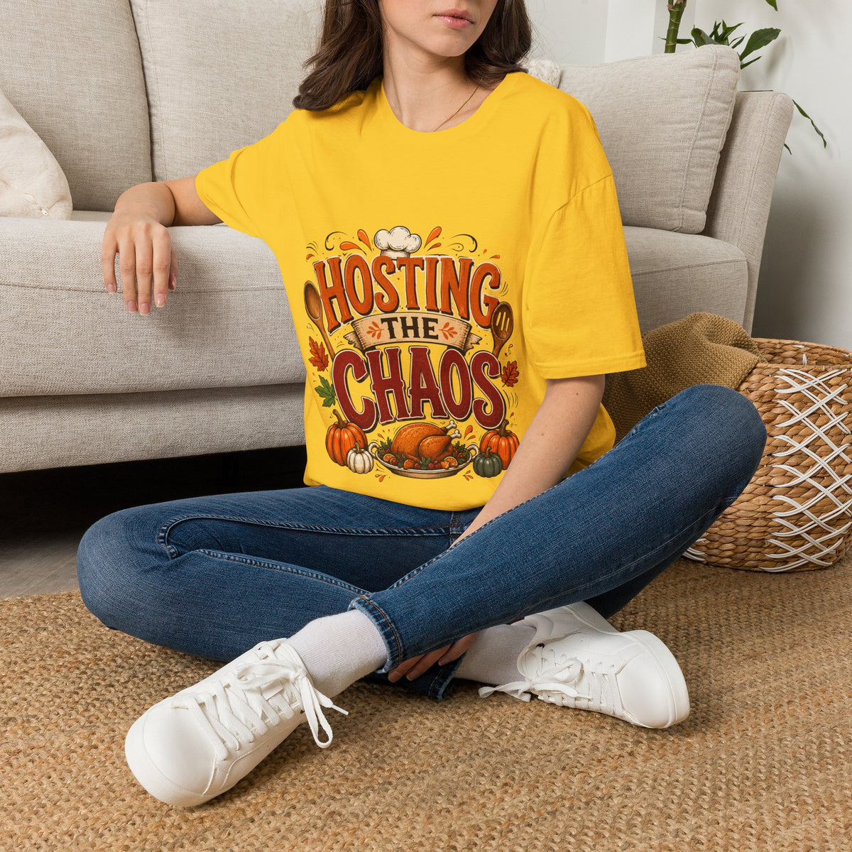 Thanksgiving T-Shirt Hosting the Chaos T-Shirt — Funny Thanksgiving Cooking Shirt for Hosts