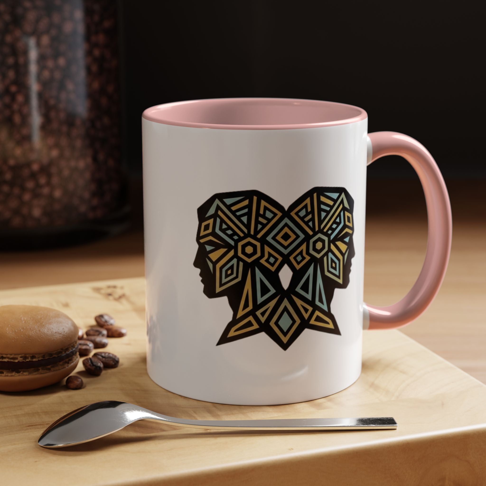 Geometric Elephant Accent Coffee Mug — Tribal Mosaic Design