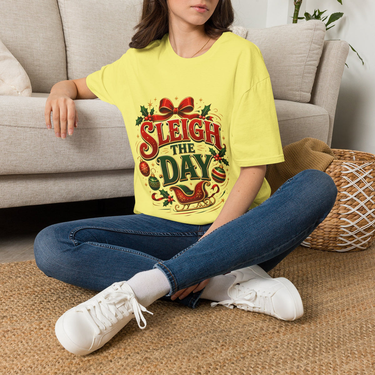 Christmas T-Shirt — "Sleigh the Day" Holiday Graphic Tee