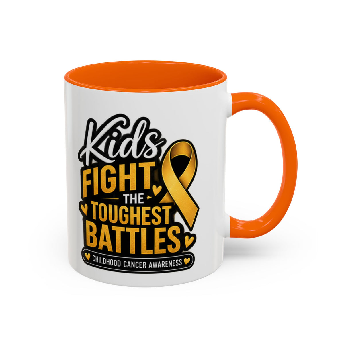 Childhood Cancer Awareness Accent Coffee Mug - "Kids Fight the Toughest Battles" (11/15oz)