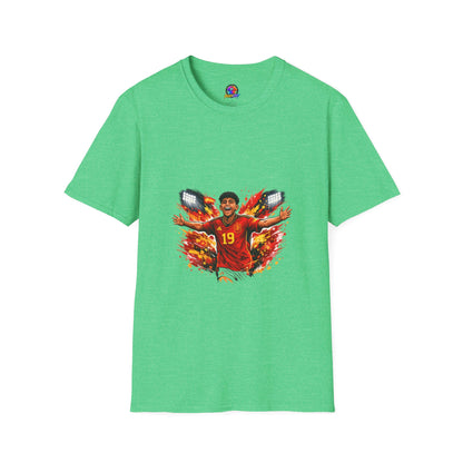 Spain Soccer Fan Portrait T‑Shirt – Fiery Goal Celebration Design