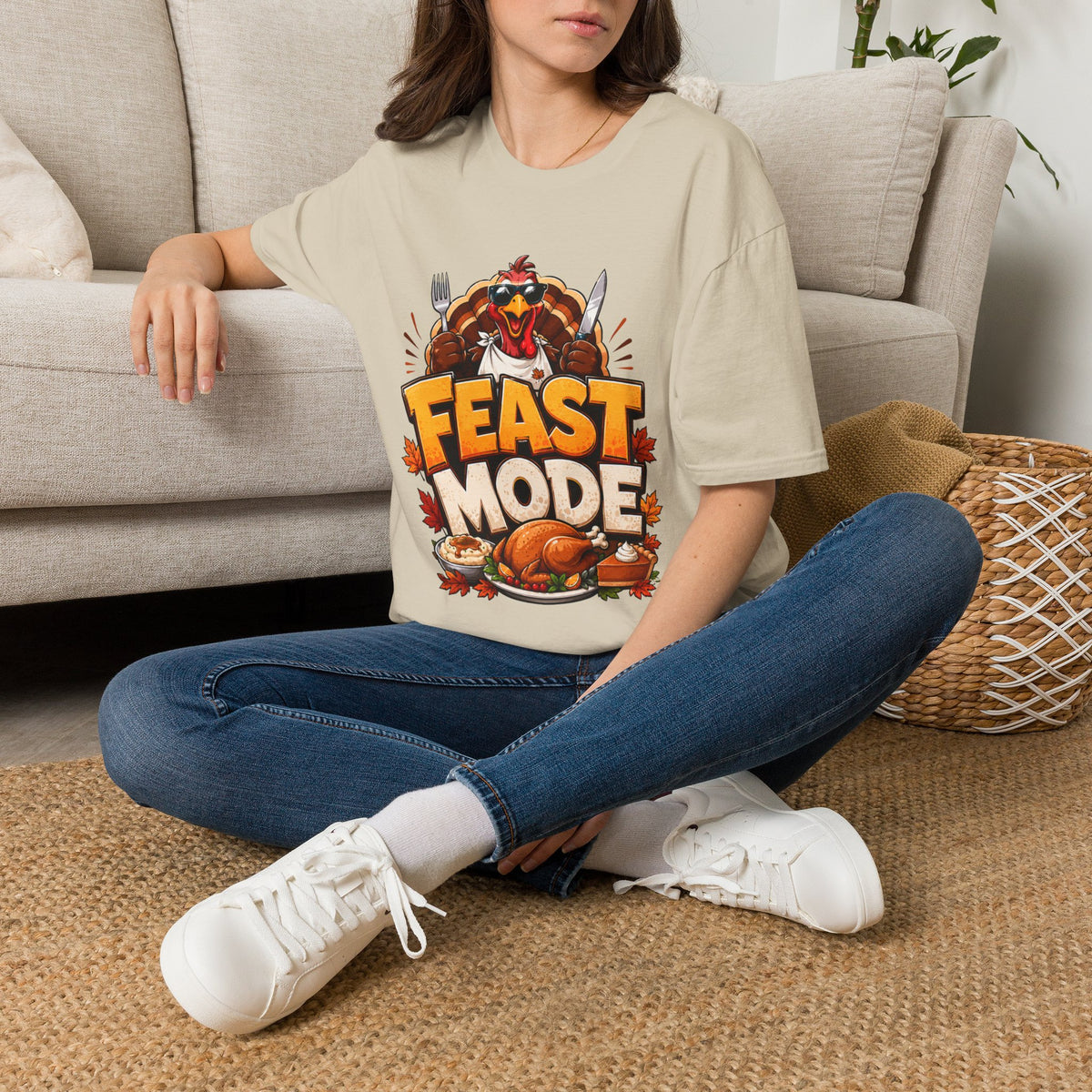 Thanksgiving T-Shirt Feast Mode T-Shirt — Funny Thanksgiving Turkey Graphic Tee