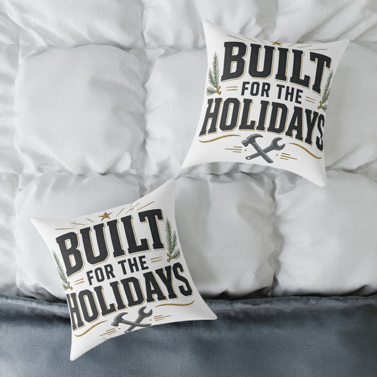 Christmas Built for the Holidays Pillow - Rustic Holiday Home Decor Cushion