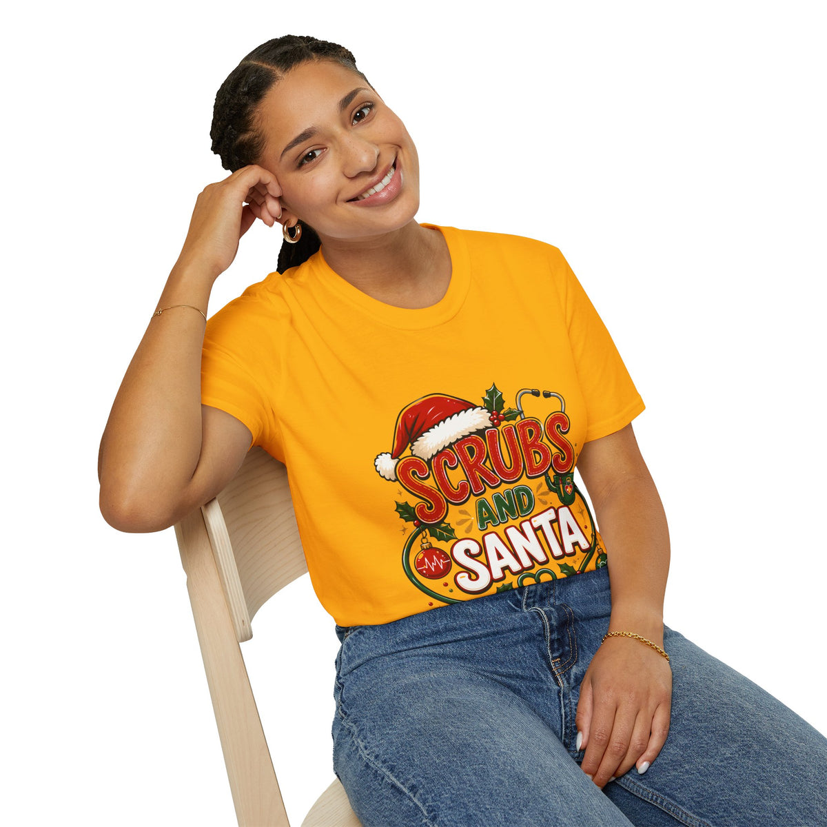 Scrubs and Santa Christmas Tee — Funny Nurse Holiday T-Shirt