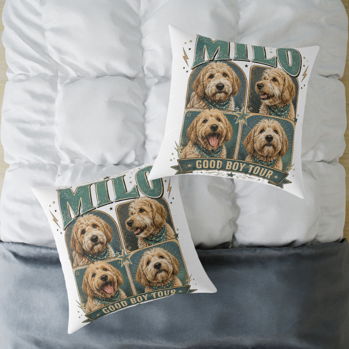 Personalized Dog Photo Pillow  Milo Bailey Dog Dad Mom— "MILO" Collage Square Pet Throw Pillow