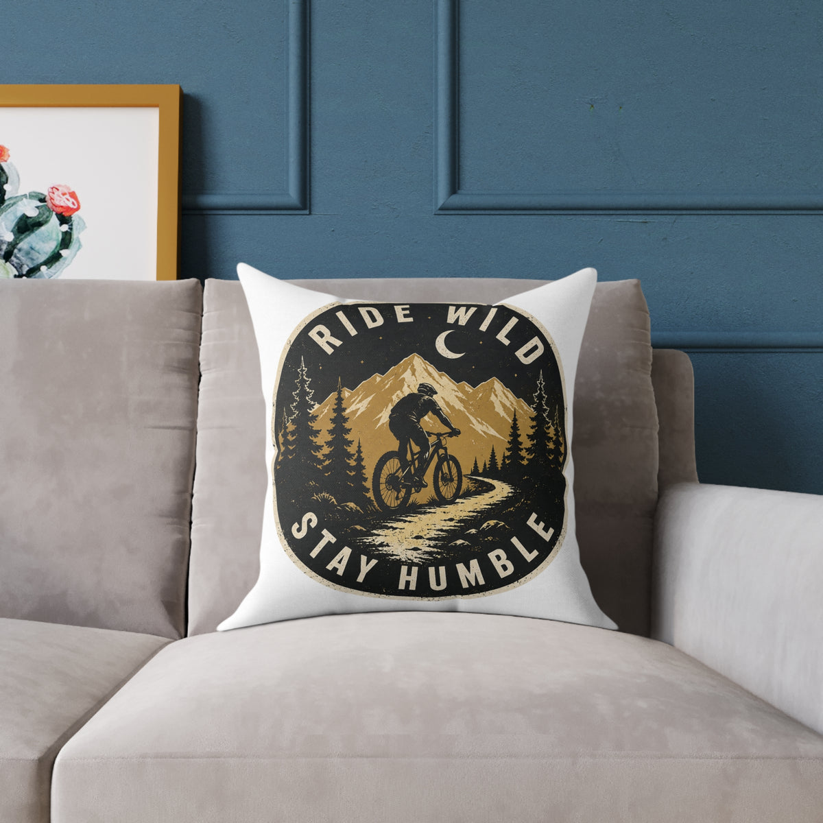 Ride Wild Stay Humble Mountain Bike Pillow  Milo Bailey Dog Dad Mom — Outdoor Cycling Adventure Throw Pillow