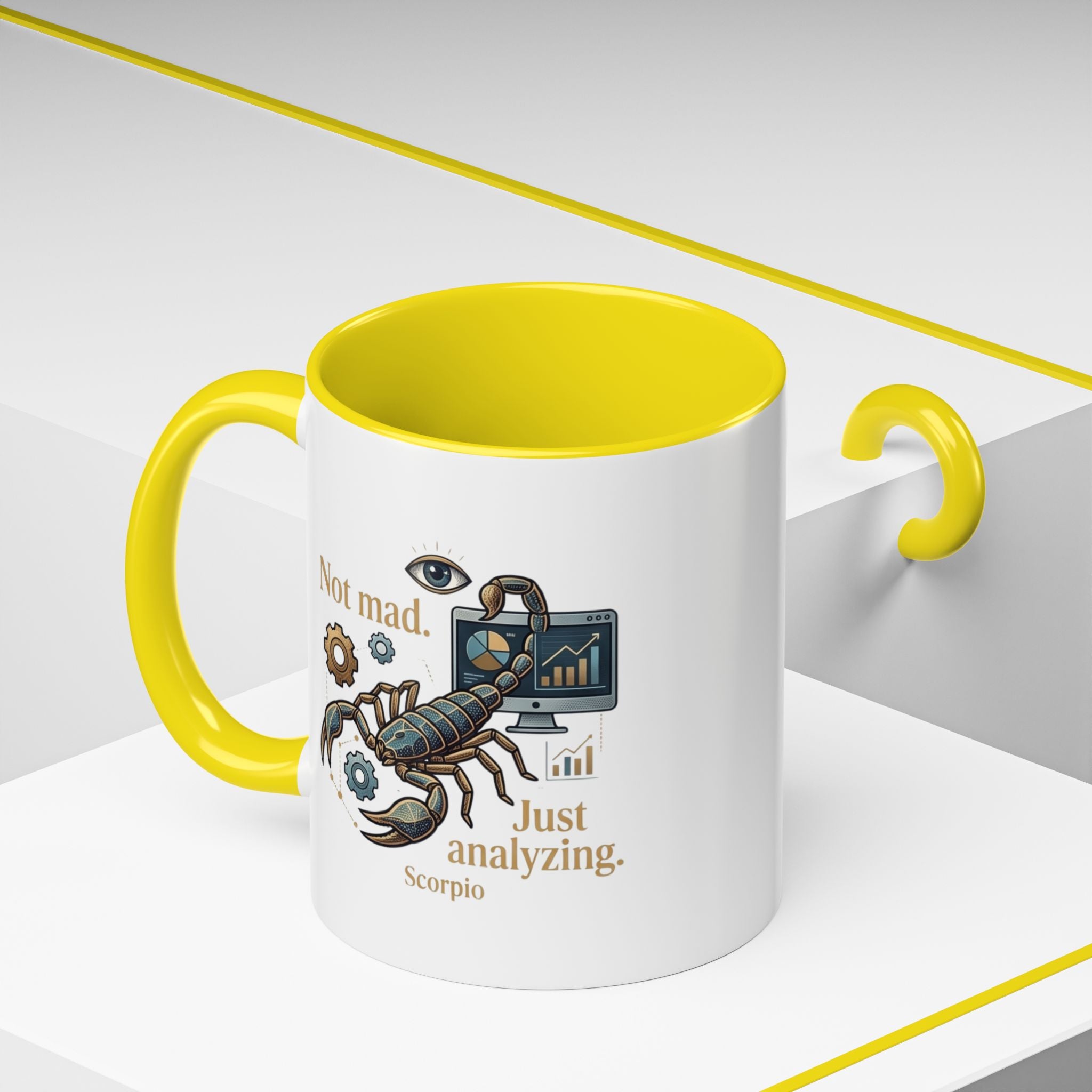 Scorpio Coffee Mug — "Not Mad. Just Analyzing." Accent 11/15oz
