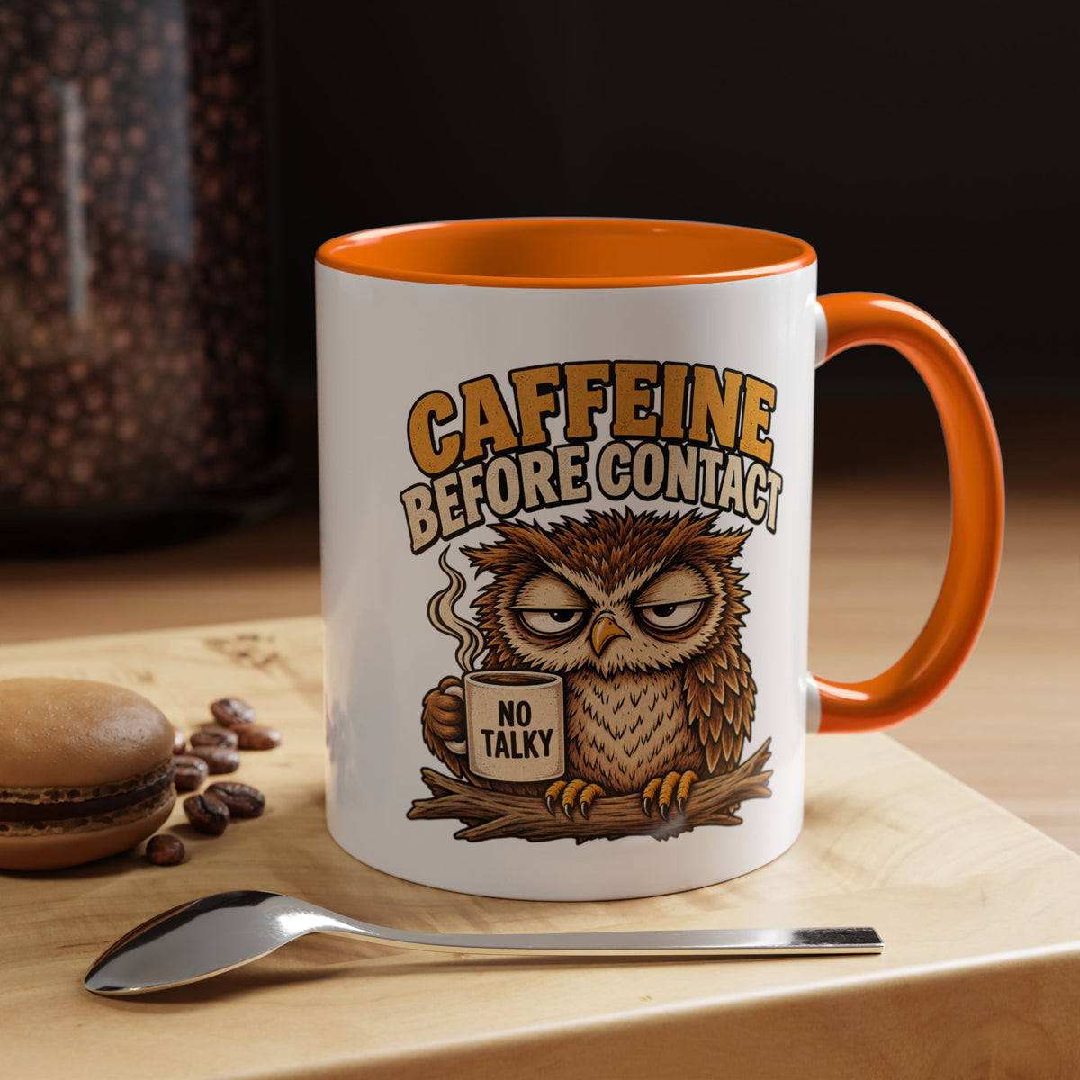 Funny And Witty "Caffeine Before Contact" Accent Coffee Mug (11, 15oz)