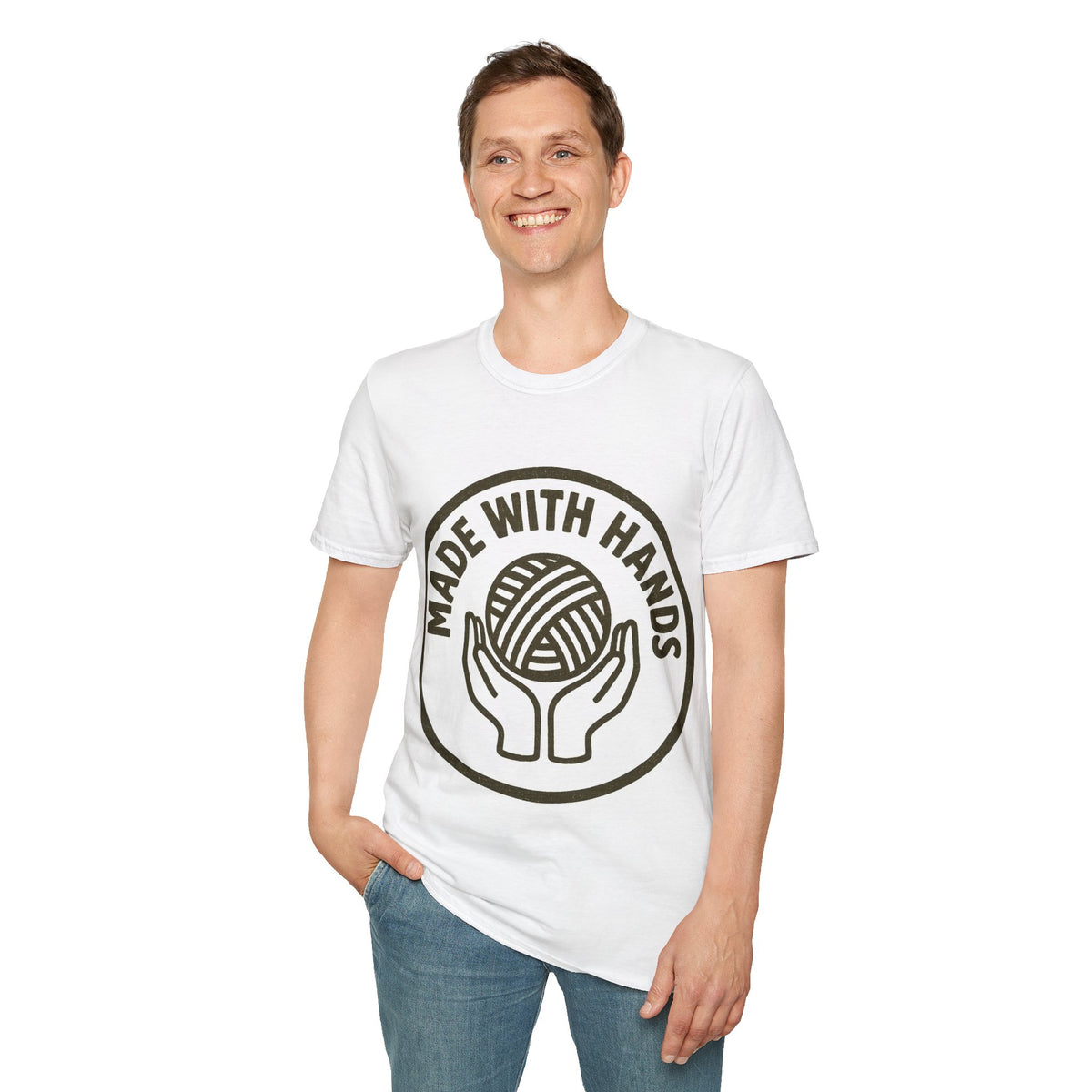 "Made With Hands" Vintage Ball of Yarn Logo Tee - Crafting Crochet Retro White T-Shirt - Trending Now - September 2026