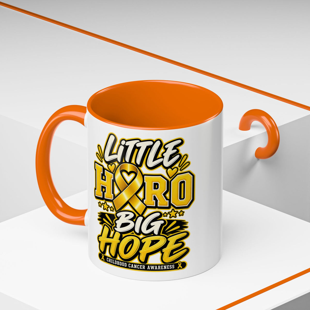 Little Hero Big Hope Coffee Mug — Childhood Cancer Awareness Accent Mug (11/15 oz)