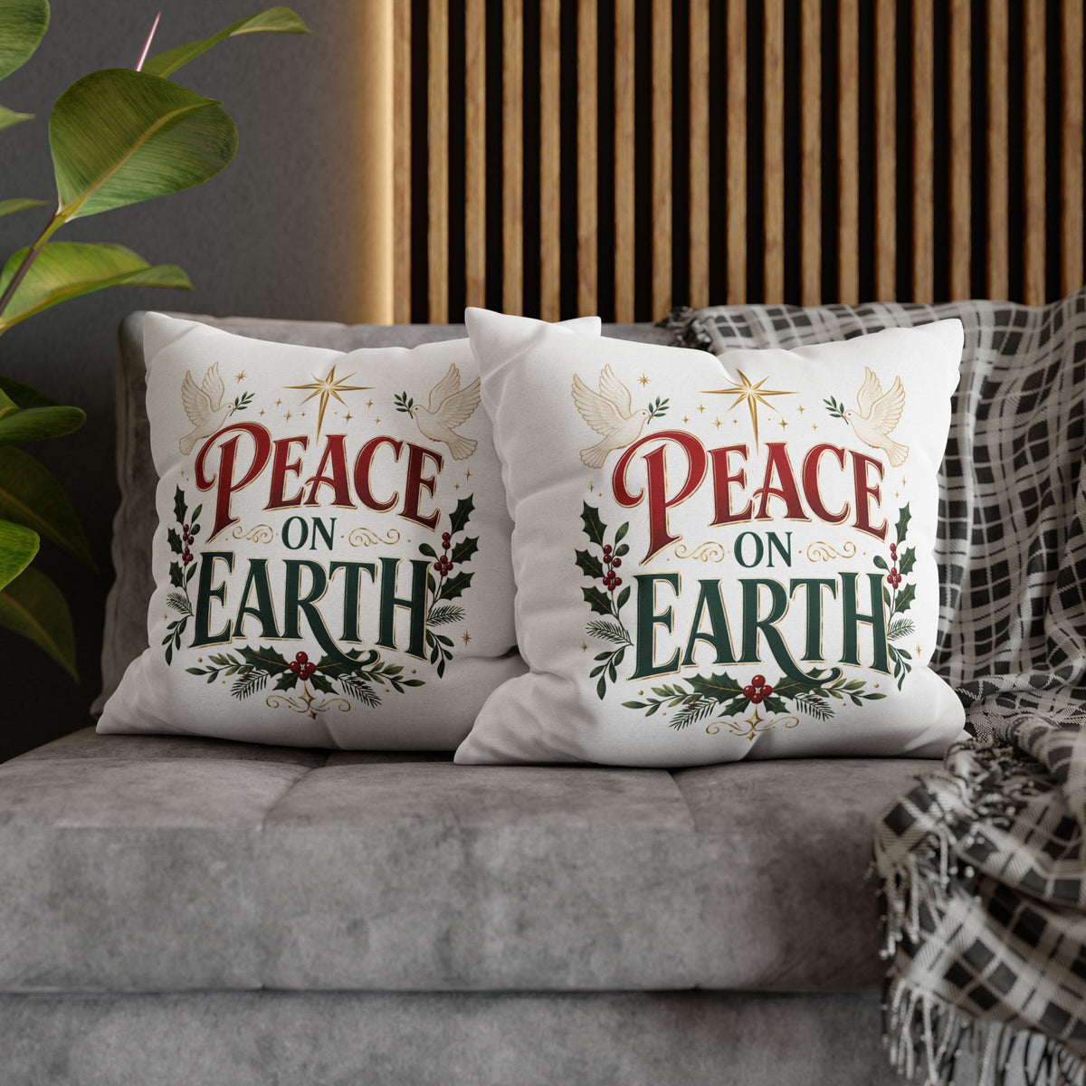 Christmas Peace on Earth Holiday Pillowcase — Christmas Decorative Throw Pillow Cover