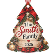 Personalized Family Metal Ornament - Christmas Tree Shape "The Smith Family 2026"