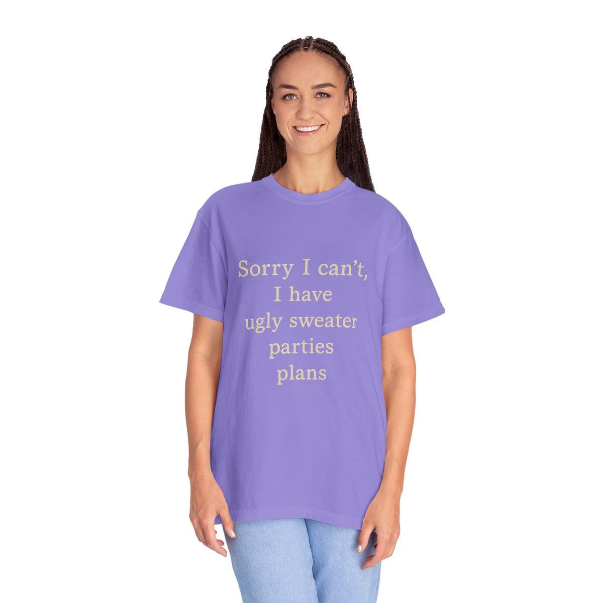 Funny Holiday Party Tee — "Sorry I can't, I have ugly sweater parties plans" T-Shirt - Trending Now - October 2026