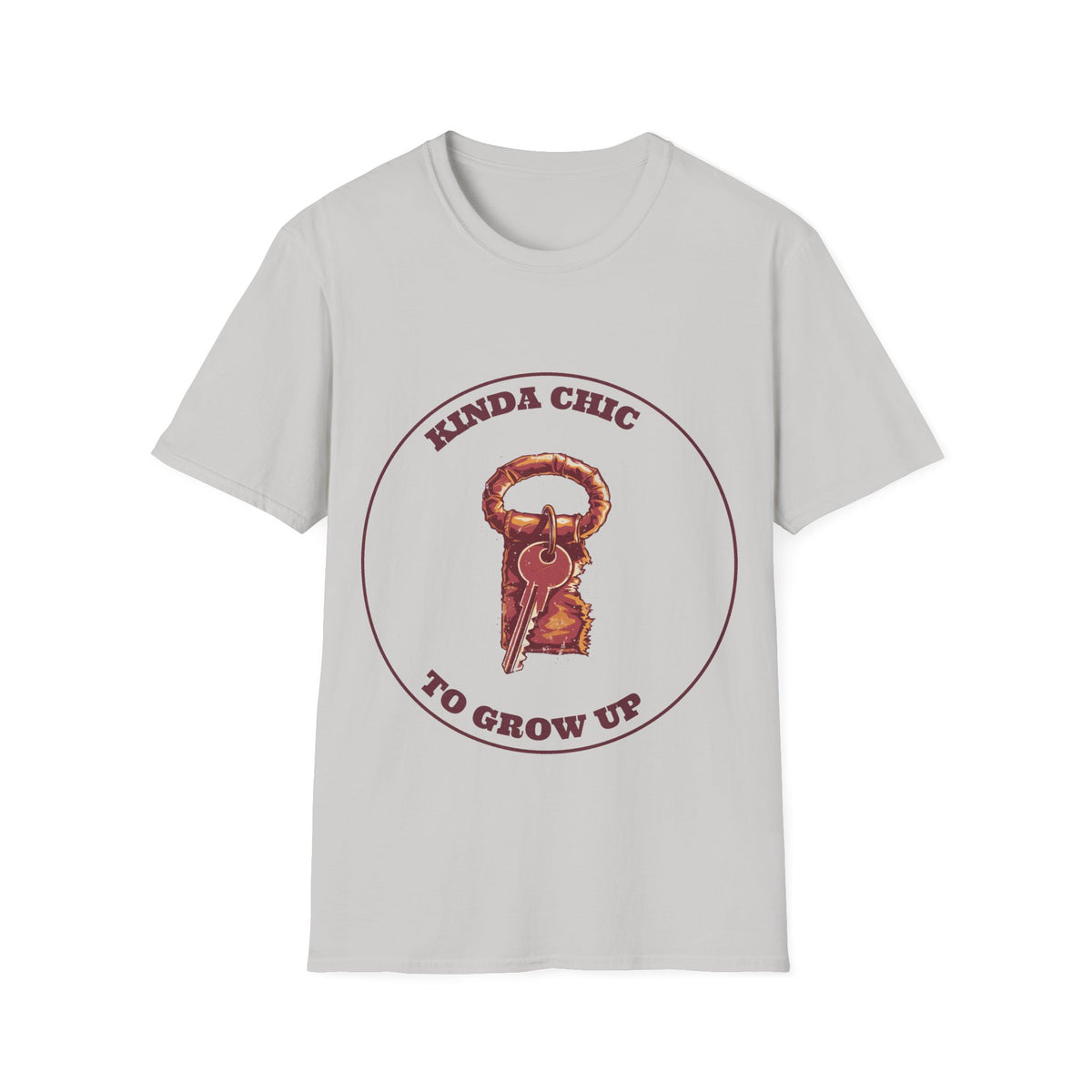 "Kinda Chic To Grow Up" Vintage Key Graphic Tee - Funny Relatable Aesthetic White T-Shirt - Trending Now - September 2026