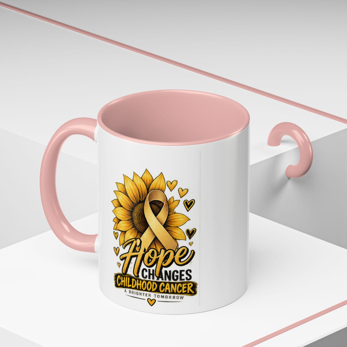 Hope Changes Childhood Cancer Mug – Gold Ribbon Sunflower Accent Coffee Cup (11/15oz)