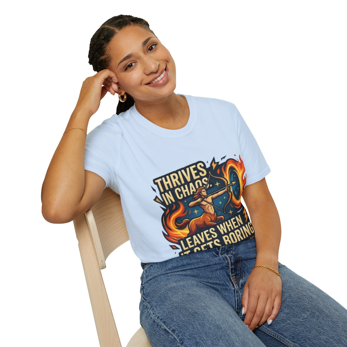 Sagittarius Archer T‑Shirt — "Thrives in Chaos" Zodiac Fire Sign Tee