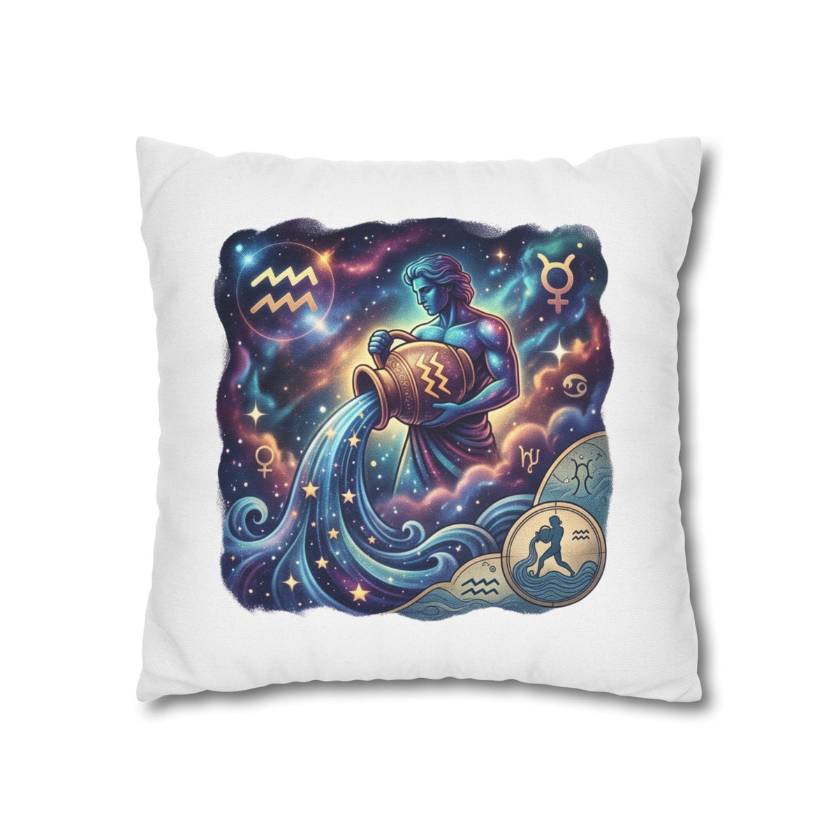 Aquarius Zodiac Pillowcase — Water Bearer Astrology Cushion Cover
