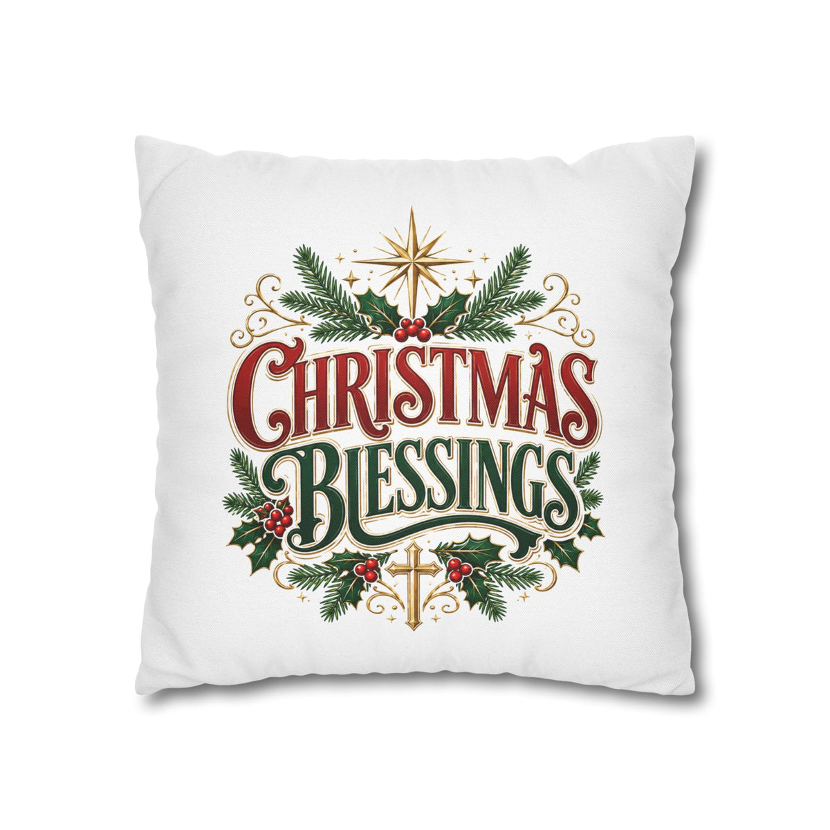 Christmas Blessings Pillowcase — Holiday Decorative Throw Pillow Cover