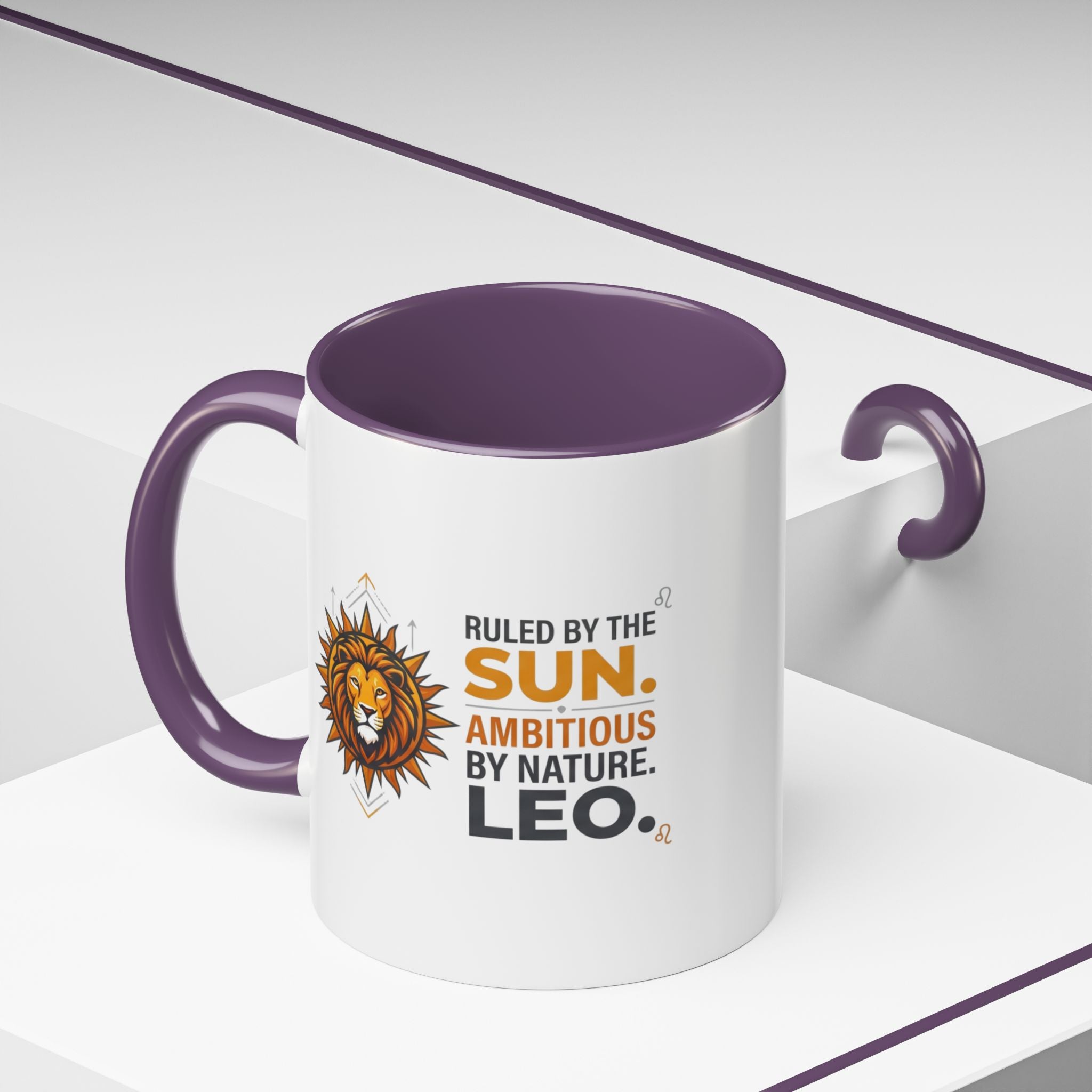 Leo Zodiac Coffee Mug — "Ruled by the Sun. Ambitious by Nature. LEO." Accent Ceramic Mug