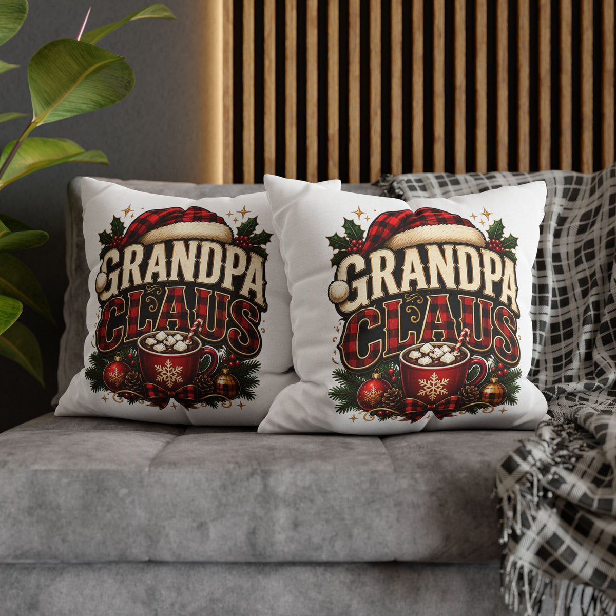 Christmas Grandpa Claus Holiday Pillowcase – Festive Christmas Throw Pillow Cover