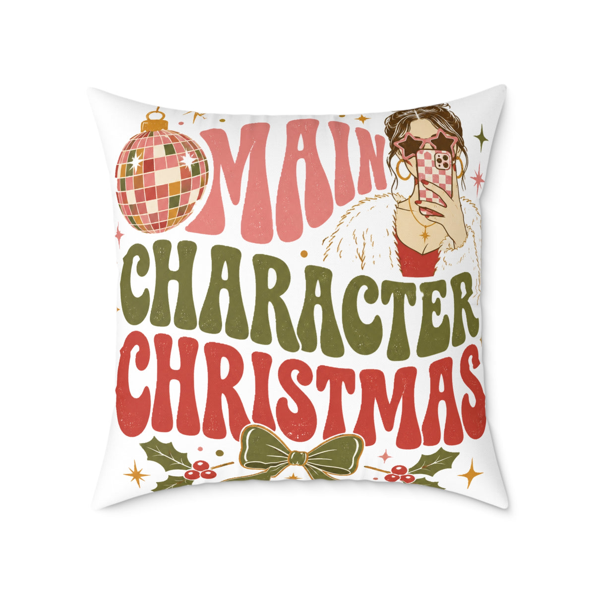 Modern Day Christmas Main Character Christmas Square Poly Canvas Pillow