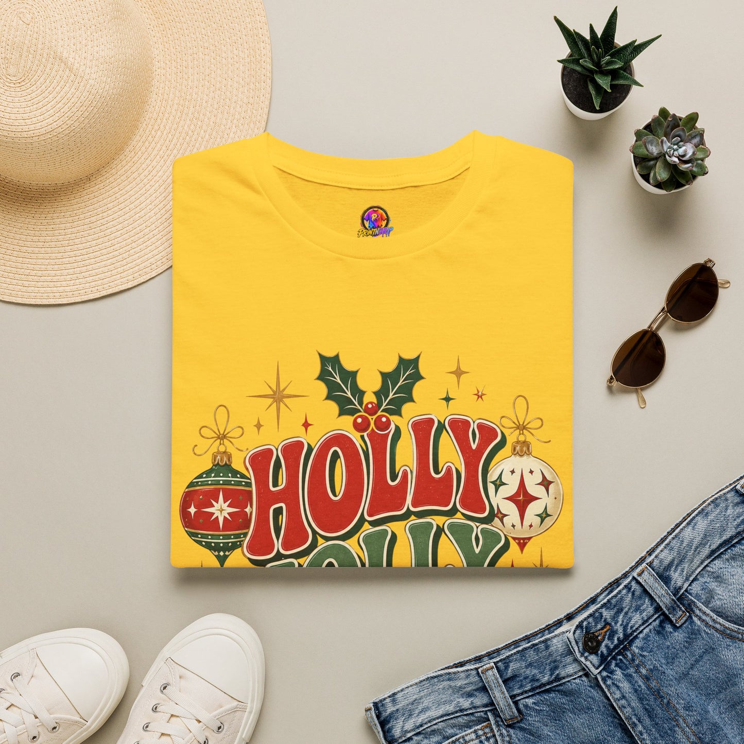 Holly Jolly Club Christmas T-Shirt — Retro Holiday Ornament Tee
