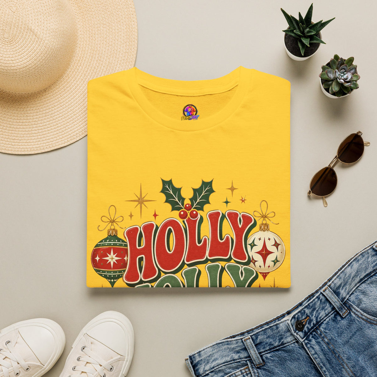 Holly Jolly Club Christmas T-Shirt — Retro Holiday Ornament Tee