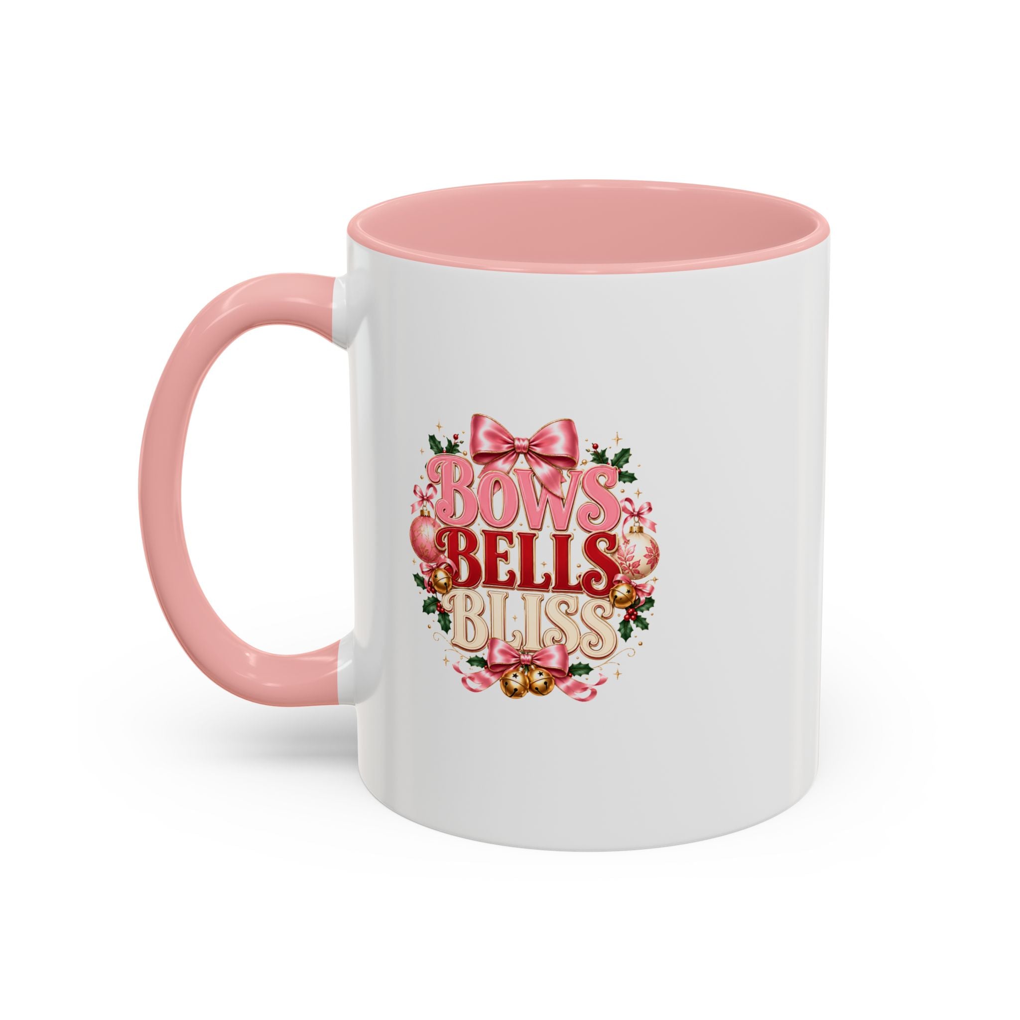 Bows Bells Bliss Holiday Accent Coffee Mug — Festive Pink Christmas Design