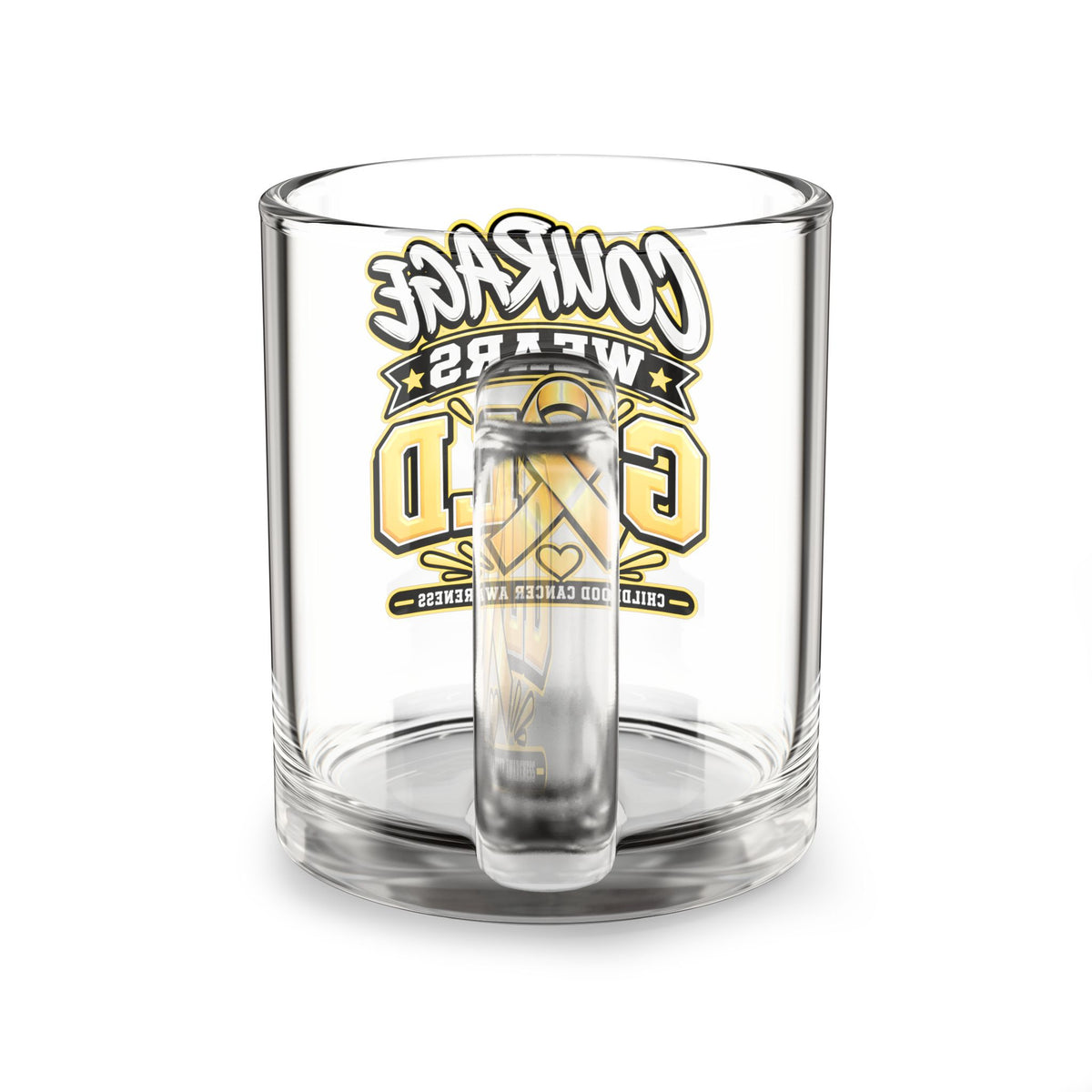 Courage Wears Gold 10oz Glass Mug — Childhood Cancer Awareness