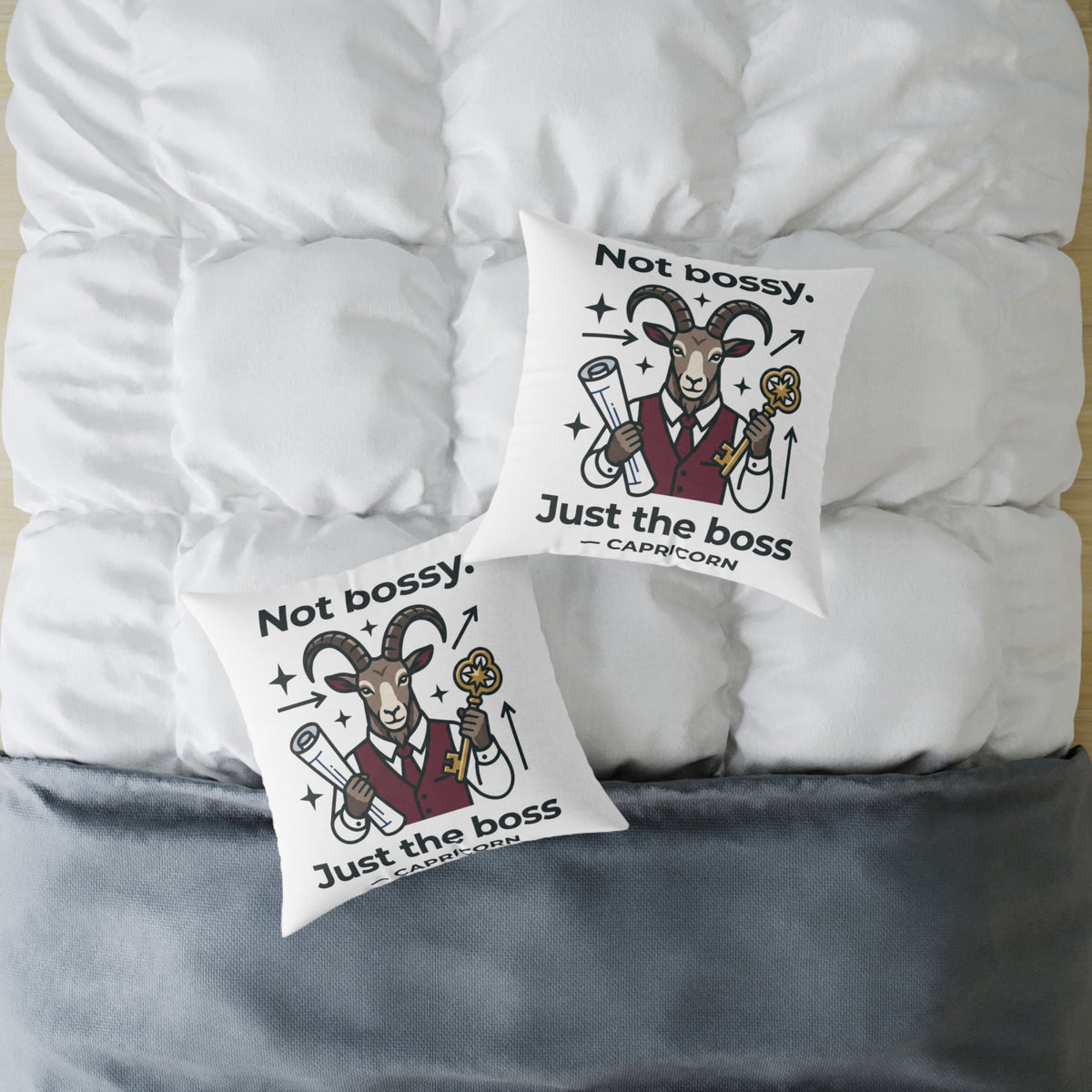 Capricorn Square Throw Pillow — “Not Bossy. Just the Boss” Goat Illustration