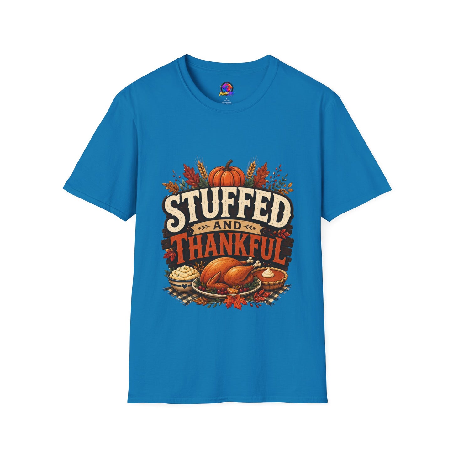 Stuffed and Thankful T-Shirt — Thanksgiving Pumpkin Fall Graphic Tee