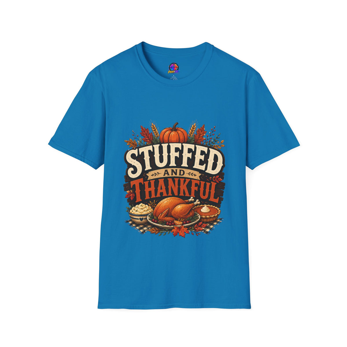 Thanksgiving T-Shirt Stuffed and Thankful T-Shirt — Thanksgiving Pumpkin Fall Graphic Tee