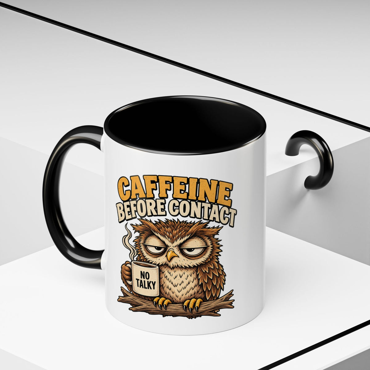 Funny And Witty "Caffeine Before Contact" Accent Coffee Mug (11, 15oz)