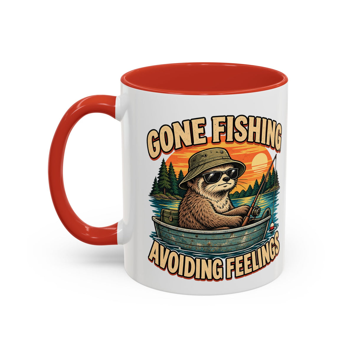Funny And Witty "Gone Fishing Avoiding Feelings" Accent Coffee Mug (11, 15oz)