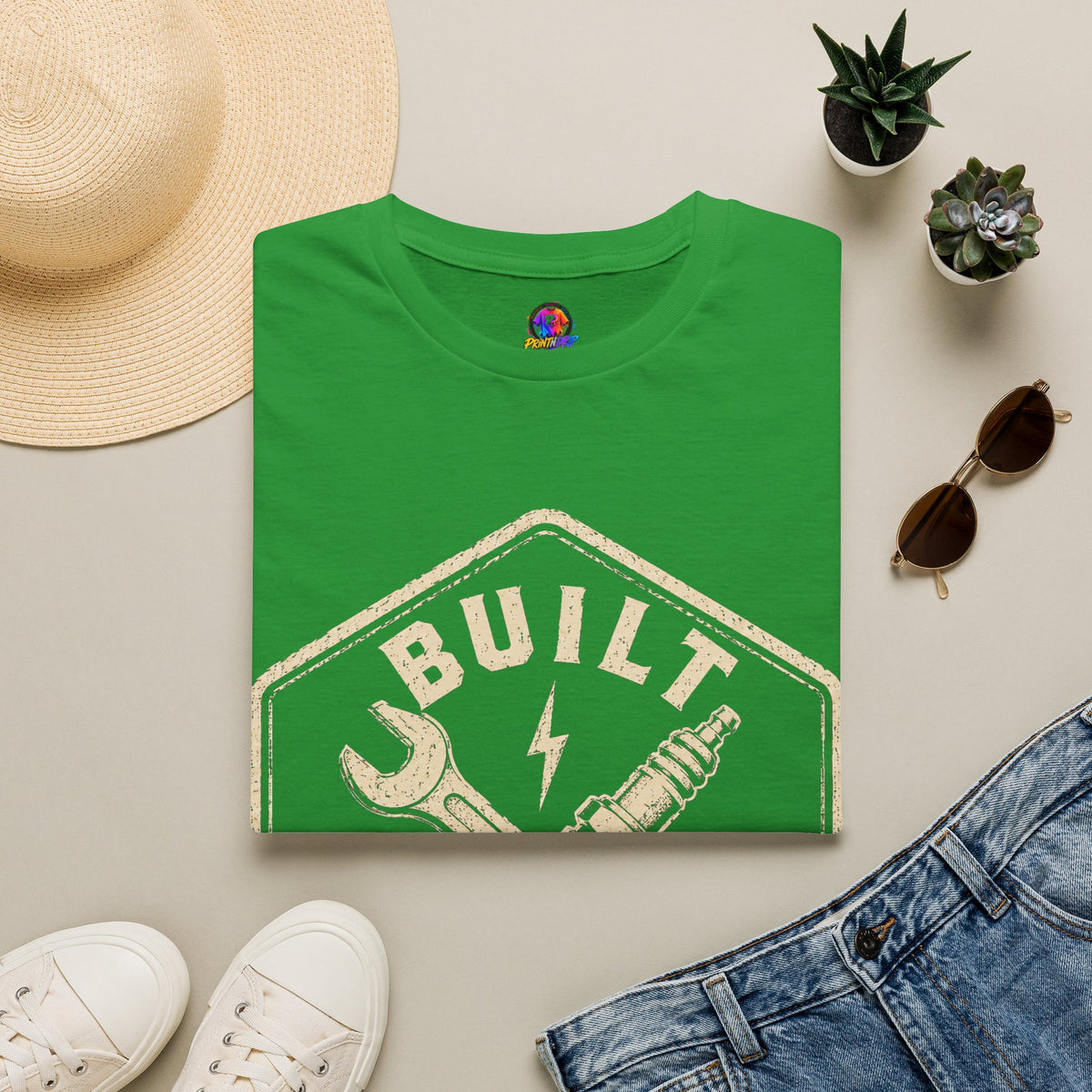 Built Not Bought T-Shirt — Vintage Mechanic Wrench & Spark Plug Tee
