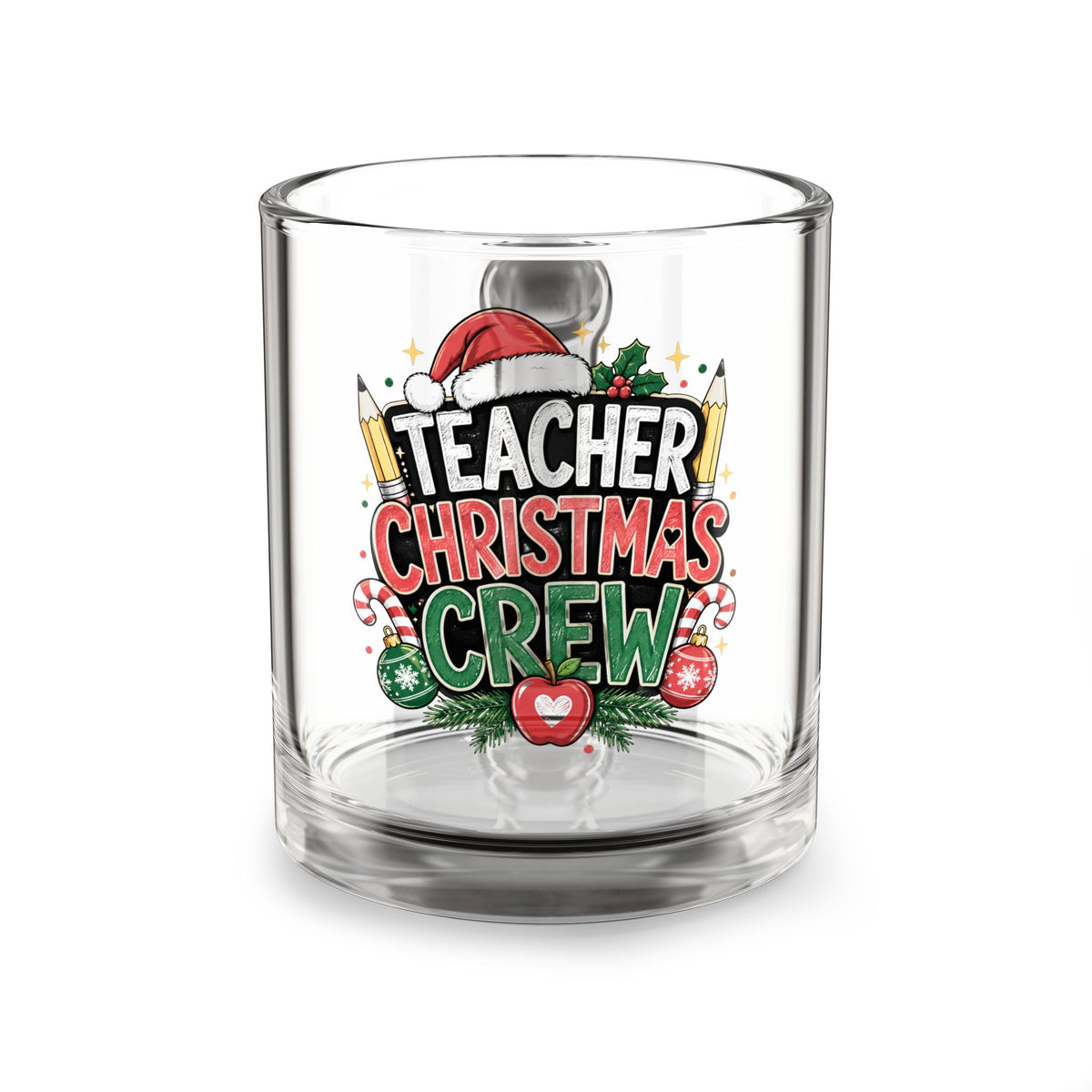 Christmas Glass Mug 10 oz Teacher Christmas Crew Glass Mug — 10oz Holiday Coffee Cup for Educators