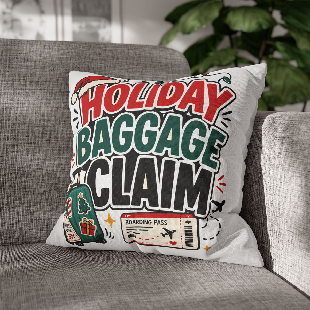 Holiday Baggage Claim Pillowcase Modern Day Christmas  - Funny Christmas Travel Decorative Throw Pillowcase