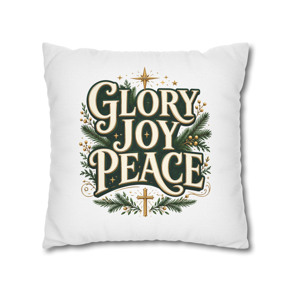 Christmas Pillowcase — "Glory Joy Peace" Decorative Holiday Throw Pillow Cover