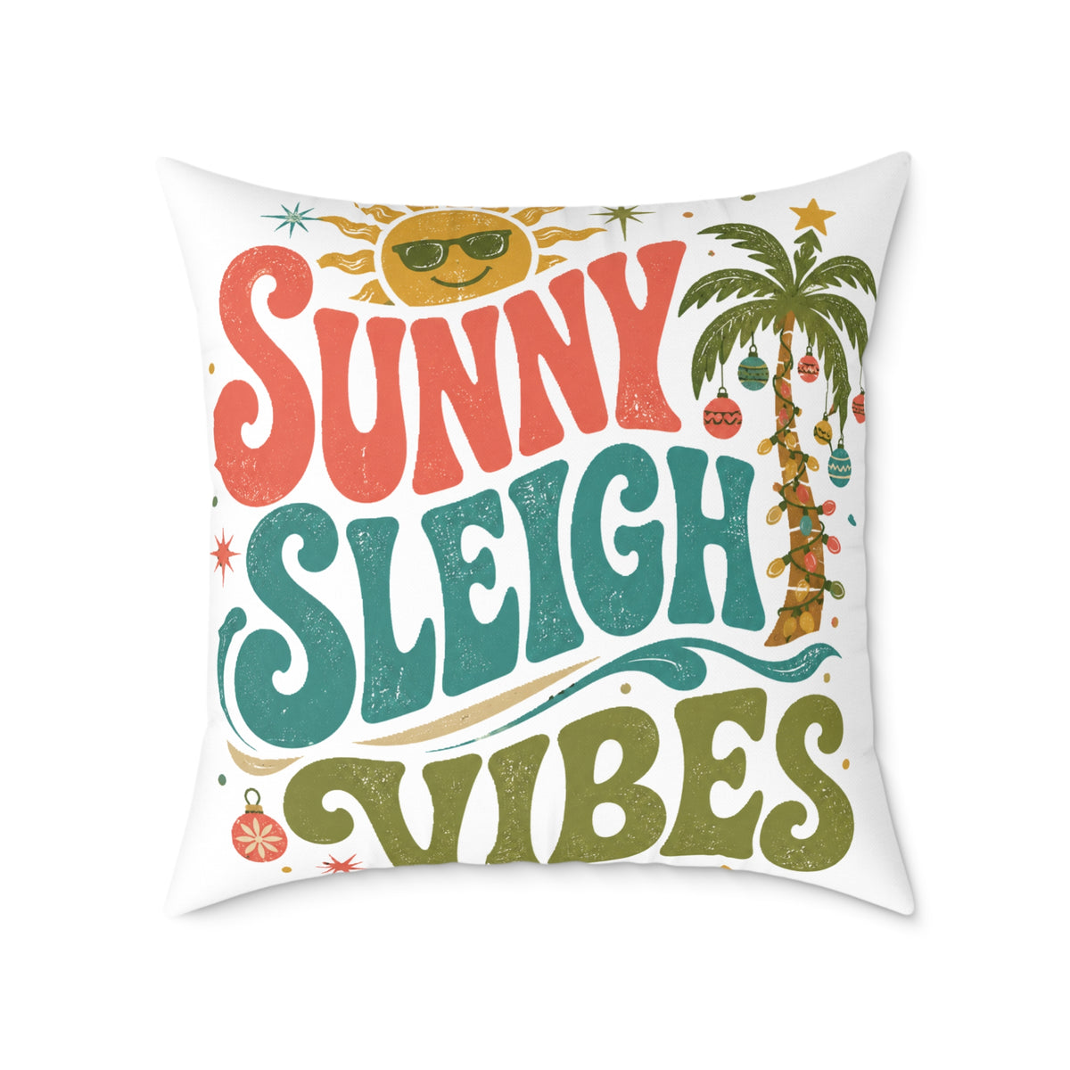 Modern Day Christmas Sunny Sleigh Vibes Decorative Pillow