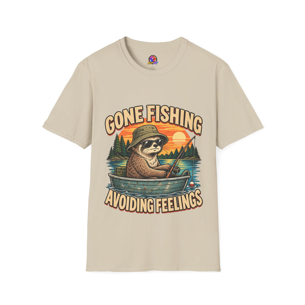 Funny And Witty T-Shirt — “Gone Fishing, Avoiding Feelings” Sloth Fishing Graphic Tee