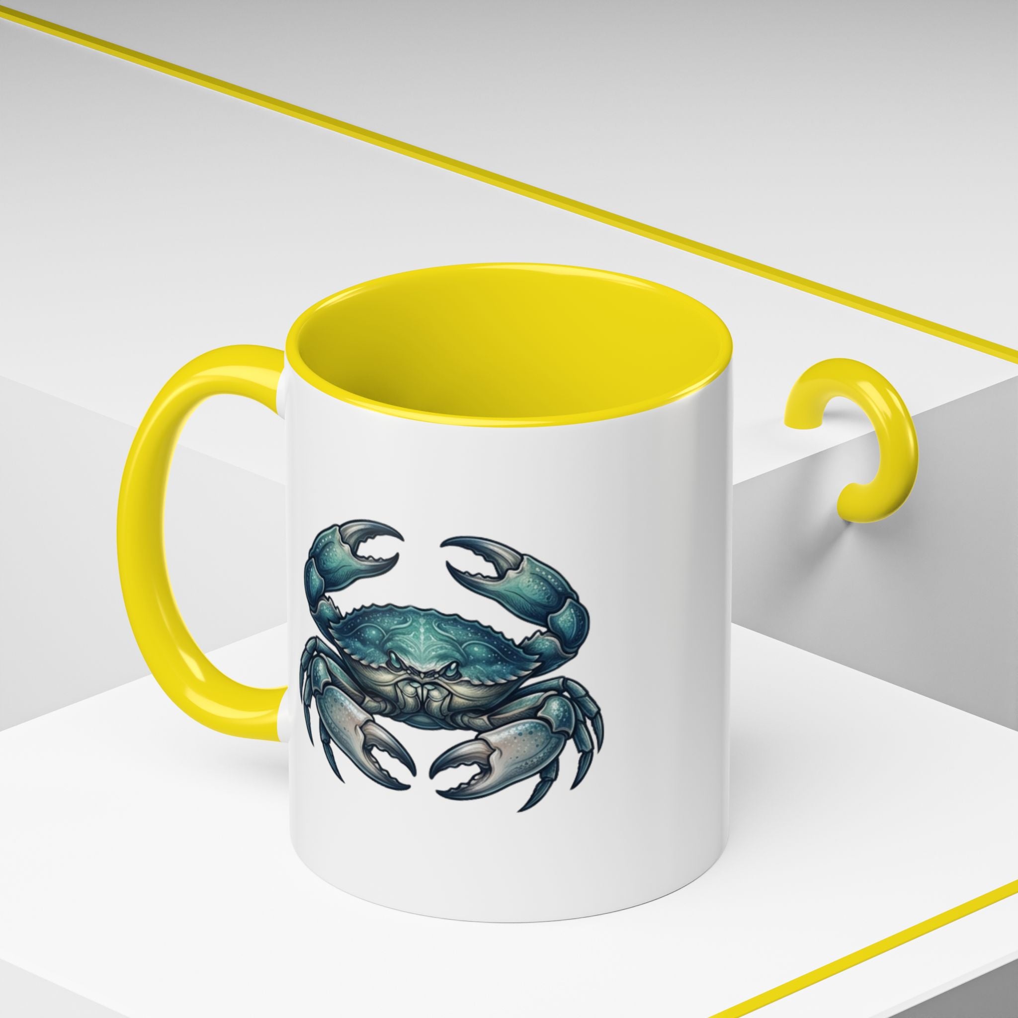 Crab Accent Coffee Mug – Blue Coastal Crab Artwork