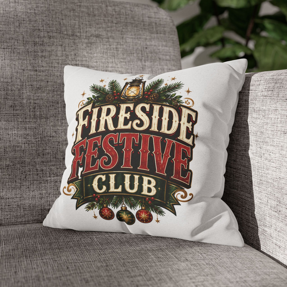 Christmas Fireside Festive Club Holiday Throw Pillowcase