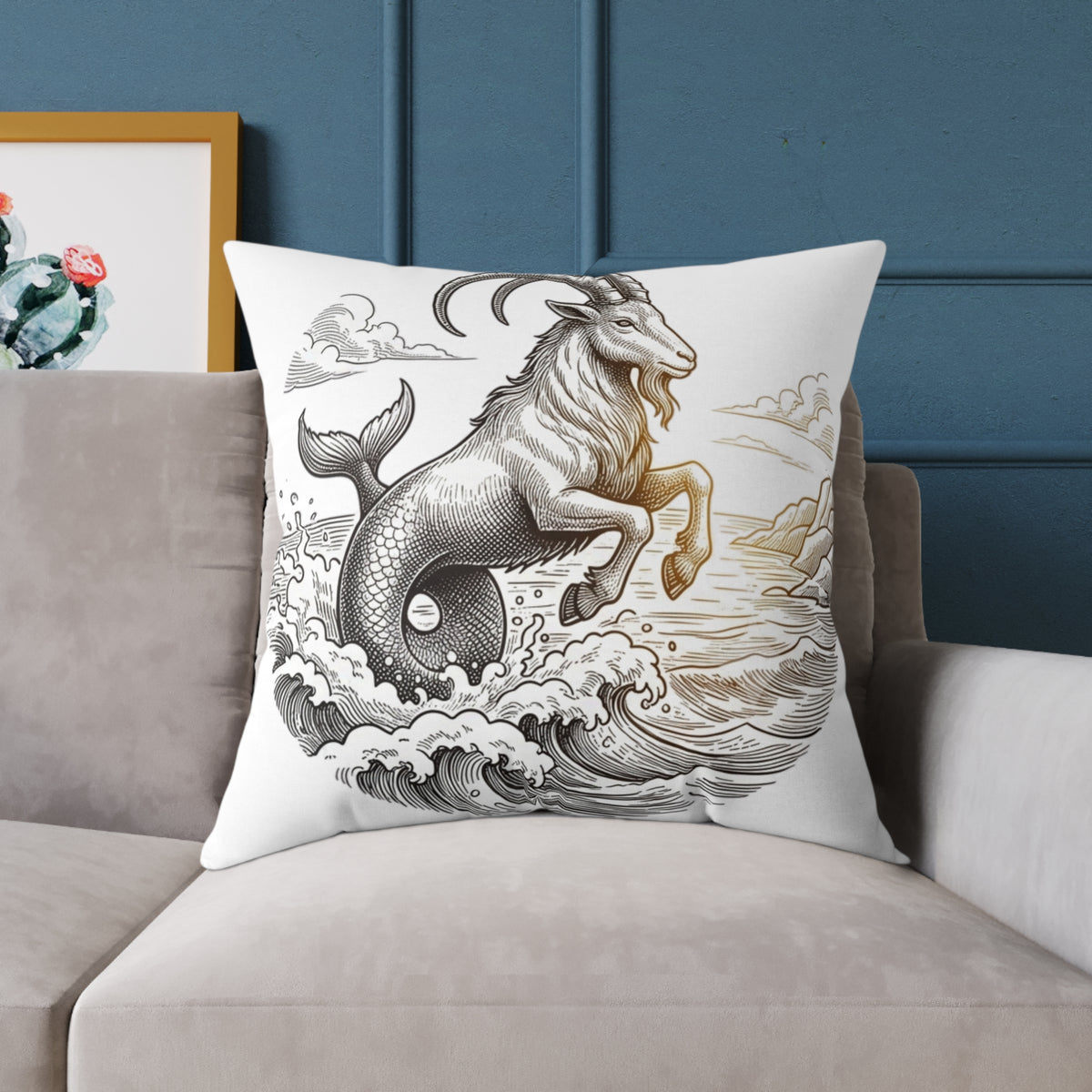 Capricorn Sea-Goat Decorative Pillow — Zodiac Mythology Throw Pillow