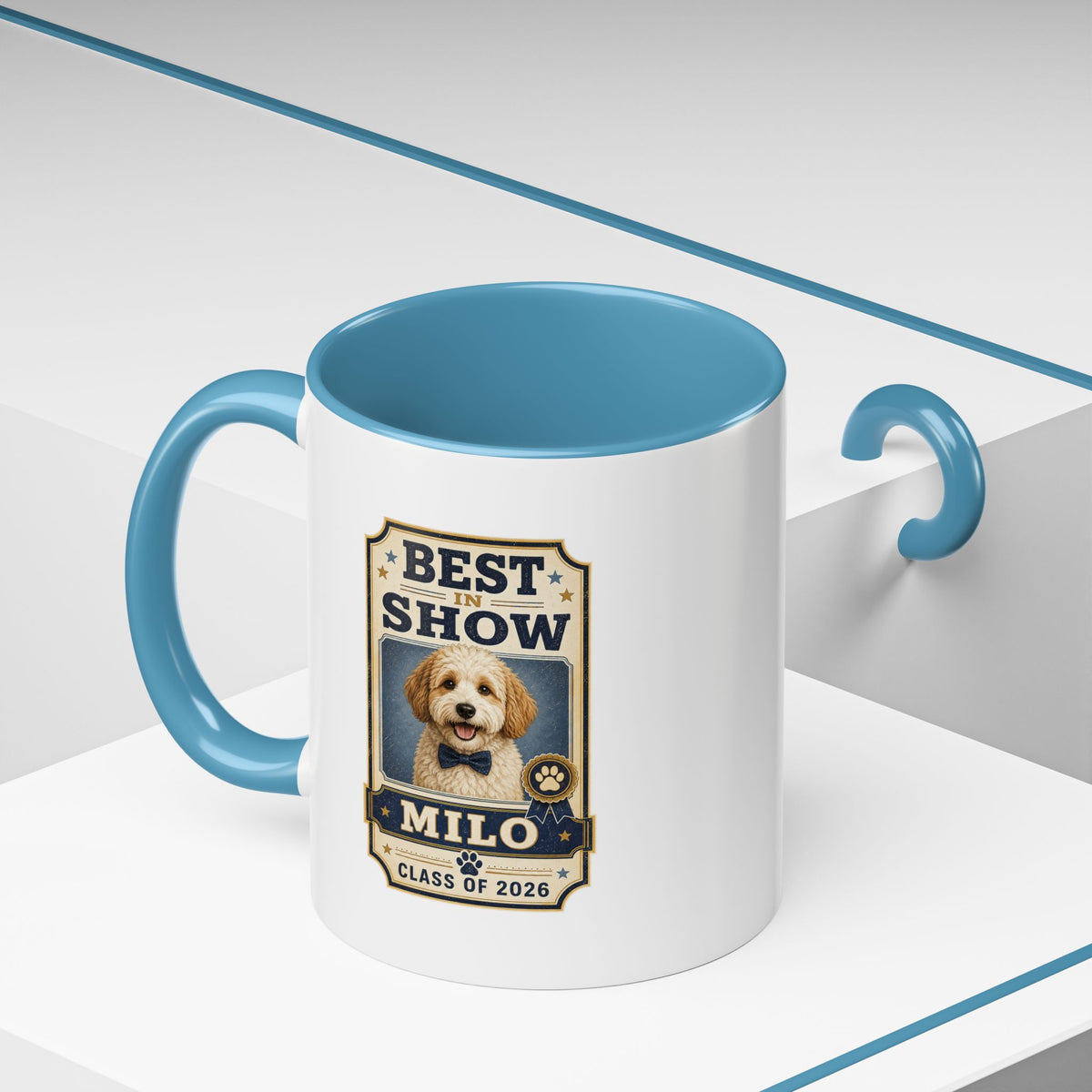Milo Bailey Dog Dad Mom Best in Show Personalized Dog Photo Coffee Mug — Custom Pet Name (e.g., Milo) — Class of 2026 Accent Mug