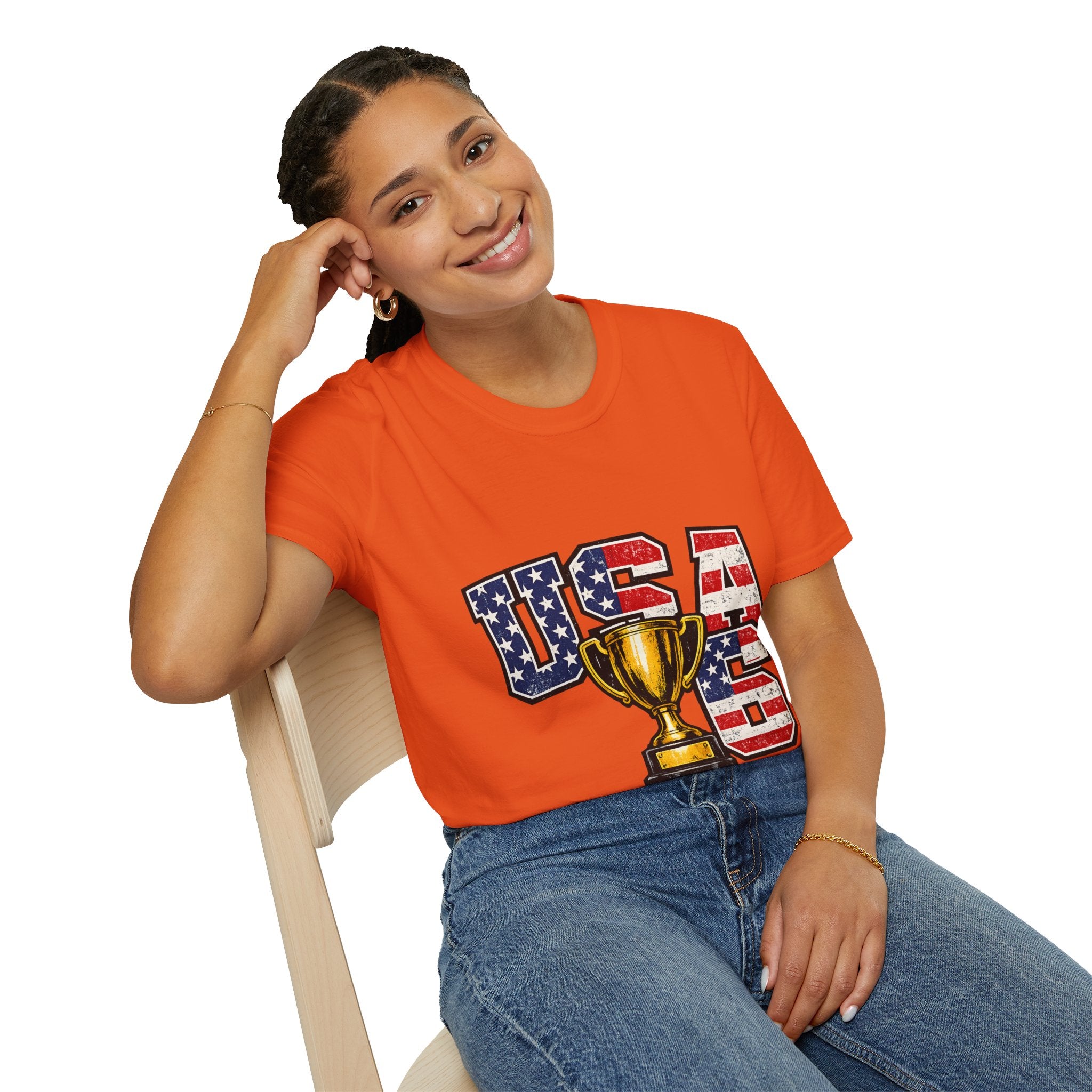 USA Trophy T-Shirt — Patriotic American Flag Graphic Tee