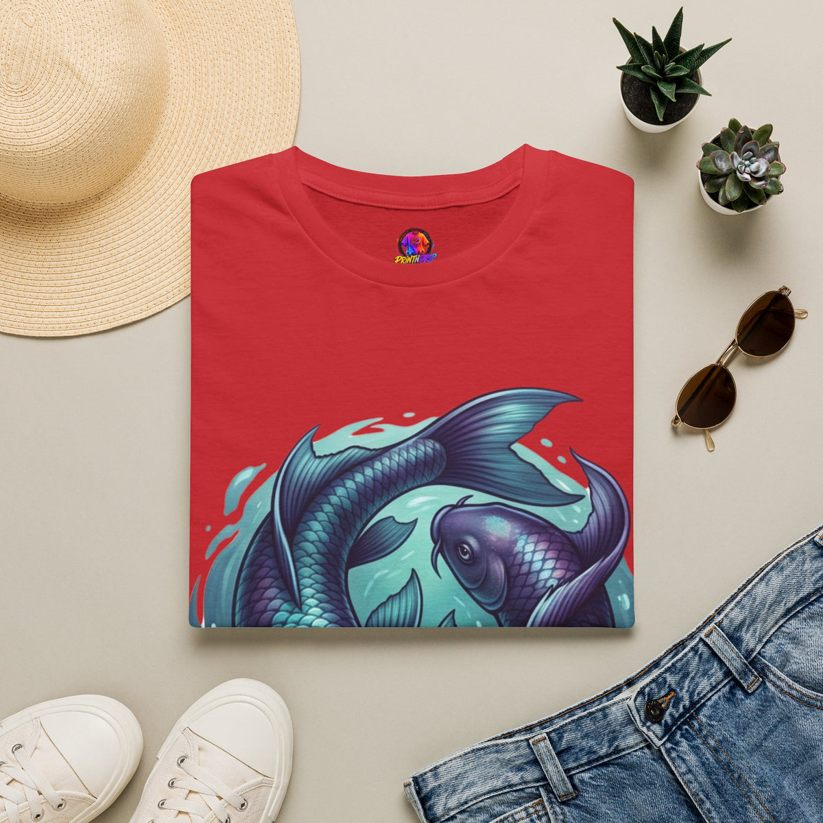 Pisces Zodiac Koi Fish Tee — Yin Yang Aquatic Graphic T-Shirt