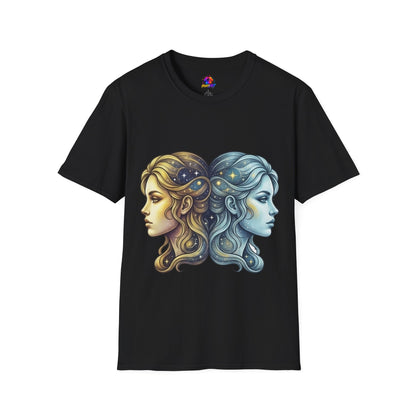 Zodiac Gemini Sun & Moon T-Shirt — Dual Faces Cosmic Design
