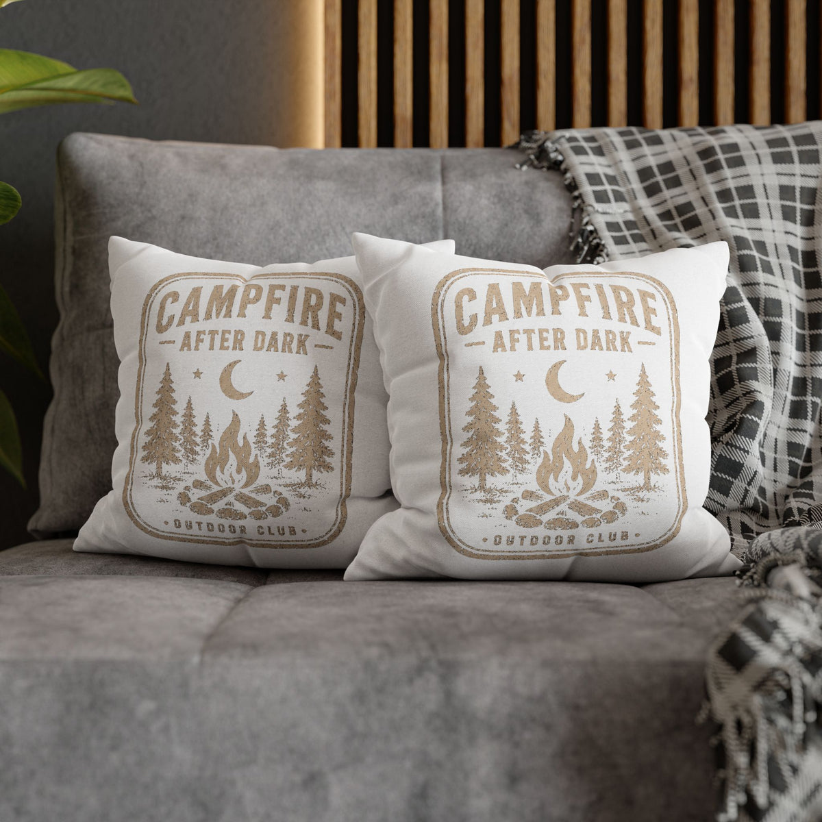 Campfire After Dark Square Pillowcase Milo Bailey Dog Dad Mom– Rustic Outdoor Camping Throw Pillow Cover