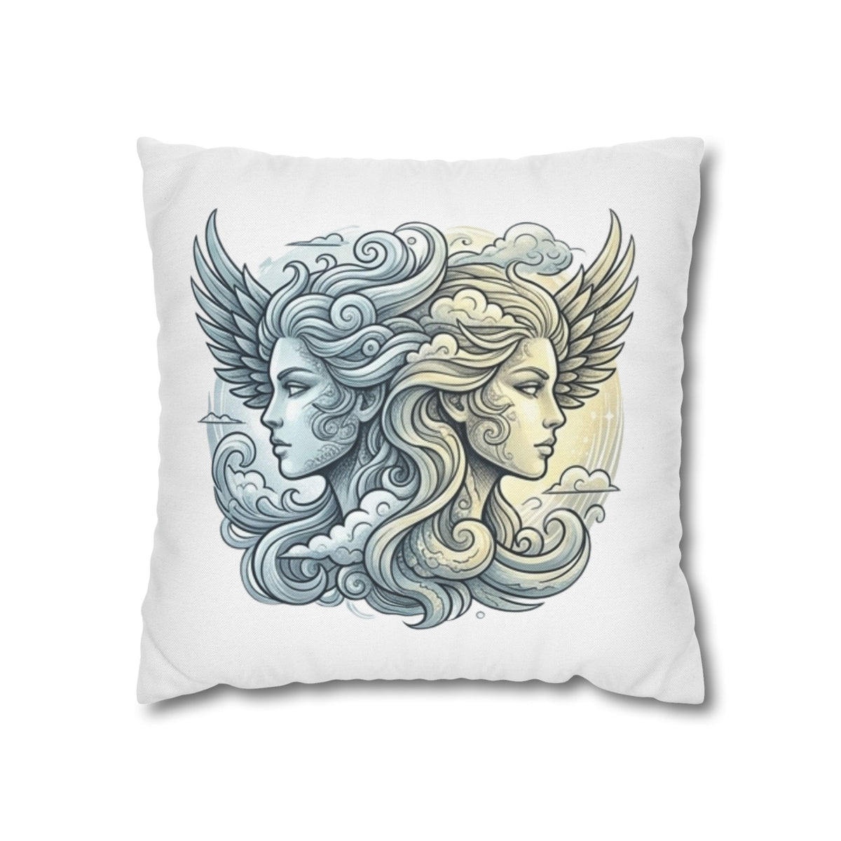 Gemini Dual Goddess Decorative Pillowcase — Celestial Sun & Moon Art Throw Pillow